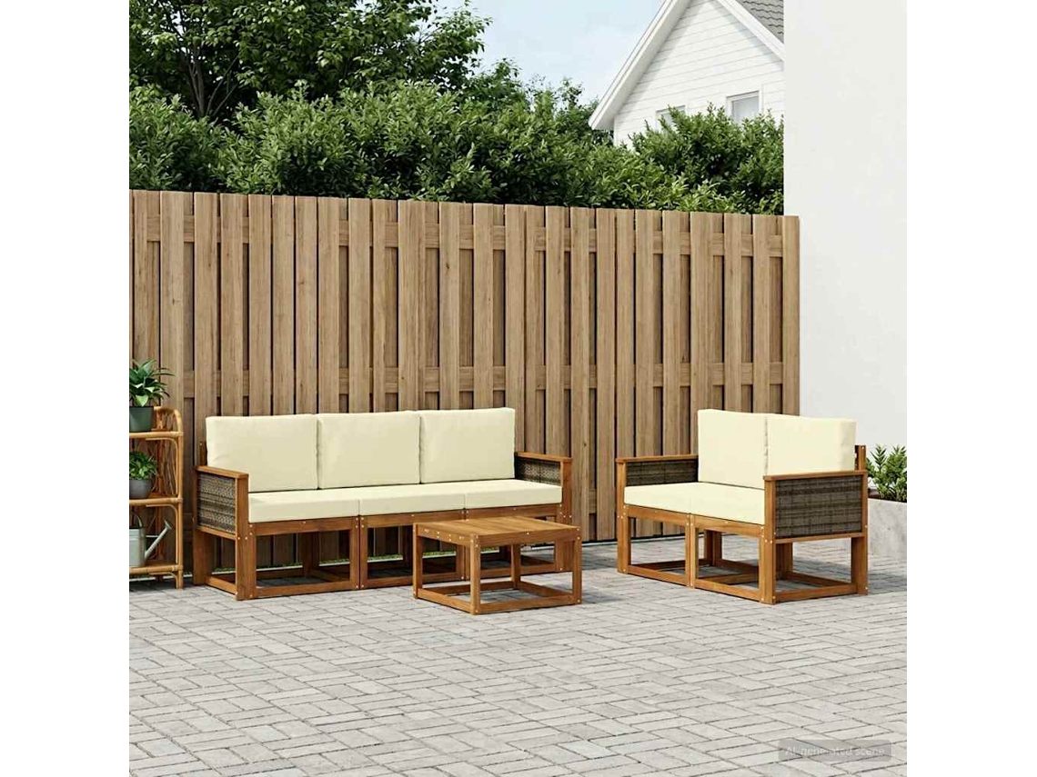 Vidaxl Conjunto De Sofás Para Exterior 6 Unid. Natural E Creme