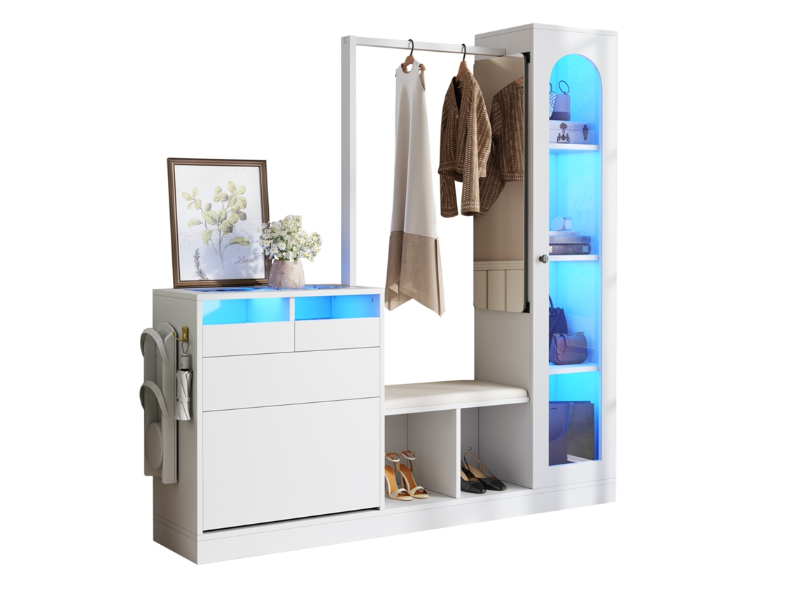 Conjunto Entrada 6-em-1, Guarda-roupa, Penteadeira, Sapateira, Led.-la