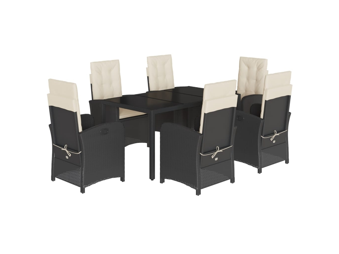 Conjunto de 7 Jantar para Jardim com Almofadões Vime Pe Preto MAISON EXCLUSIVE