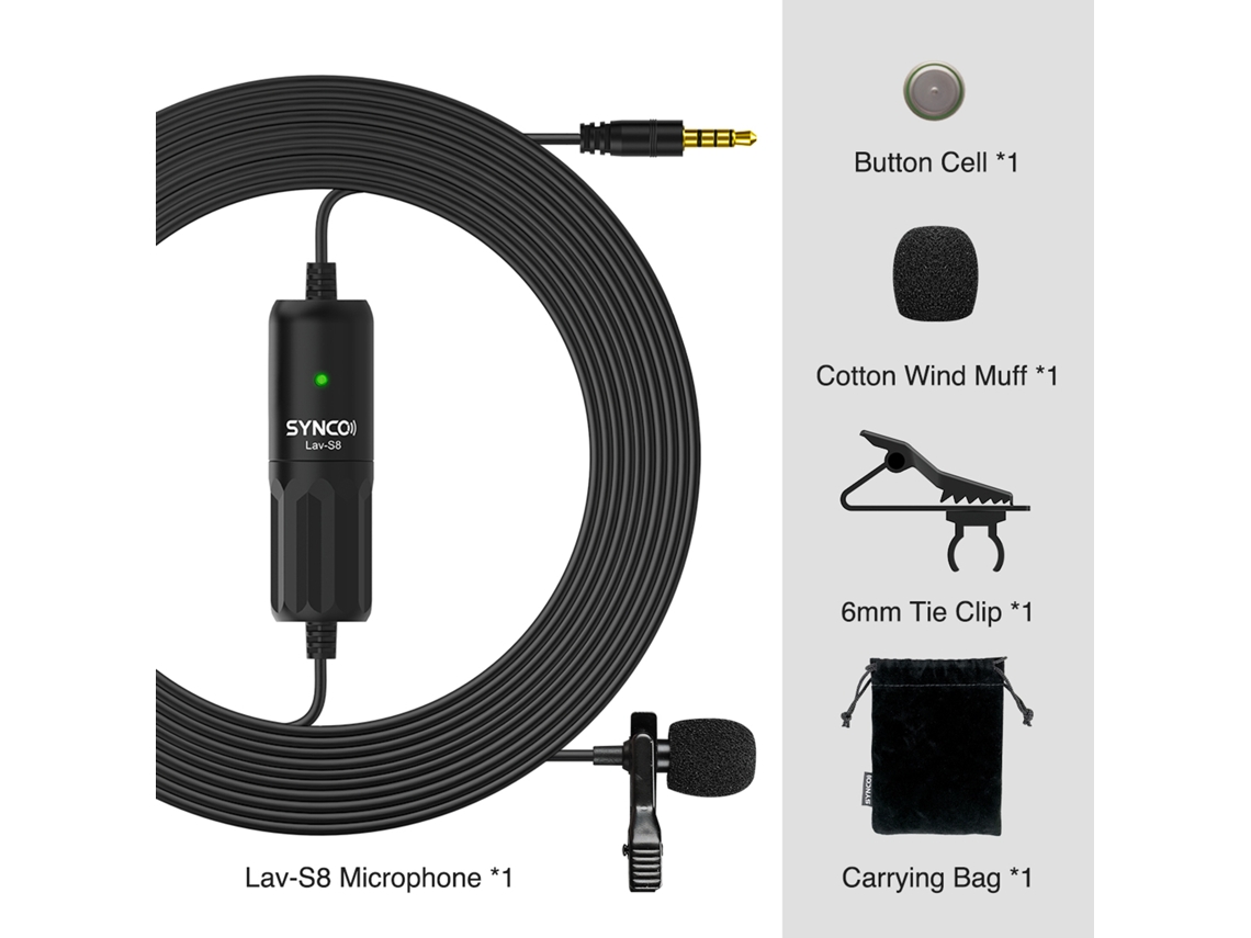 Micrófono Lavalier Lapel Clip-on Omnidireccional Com Redução De Ruído, Cabo De 8m Para Câmera Dslr, Smartphone, Pc, Gravação De Vídeo, Vlogging