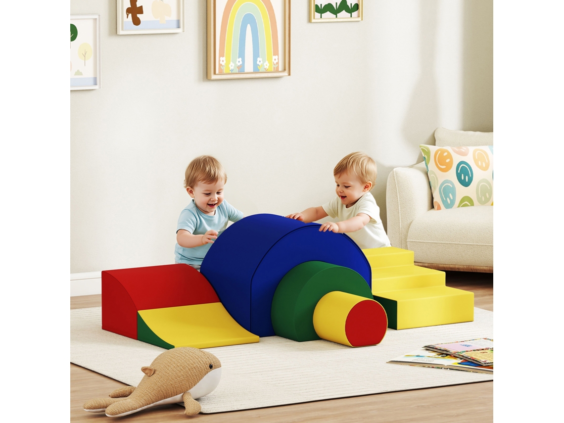 Brinquedos de Escalada Modulares para Bebês Curso de Habilidades Motoras com 5 Tijolos Gigantes de Espuma, 181 X 39 X 44 Cm, Multicolorido