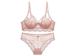 Sutiã de Renda Transparente com Recheio Leve e Calcinha de Renda, 85% Algodão e 15% Spandex, Fecho Gancho e Olho, Conforto Todo Dia Rosa