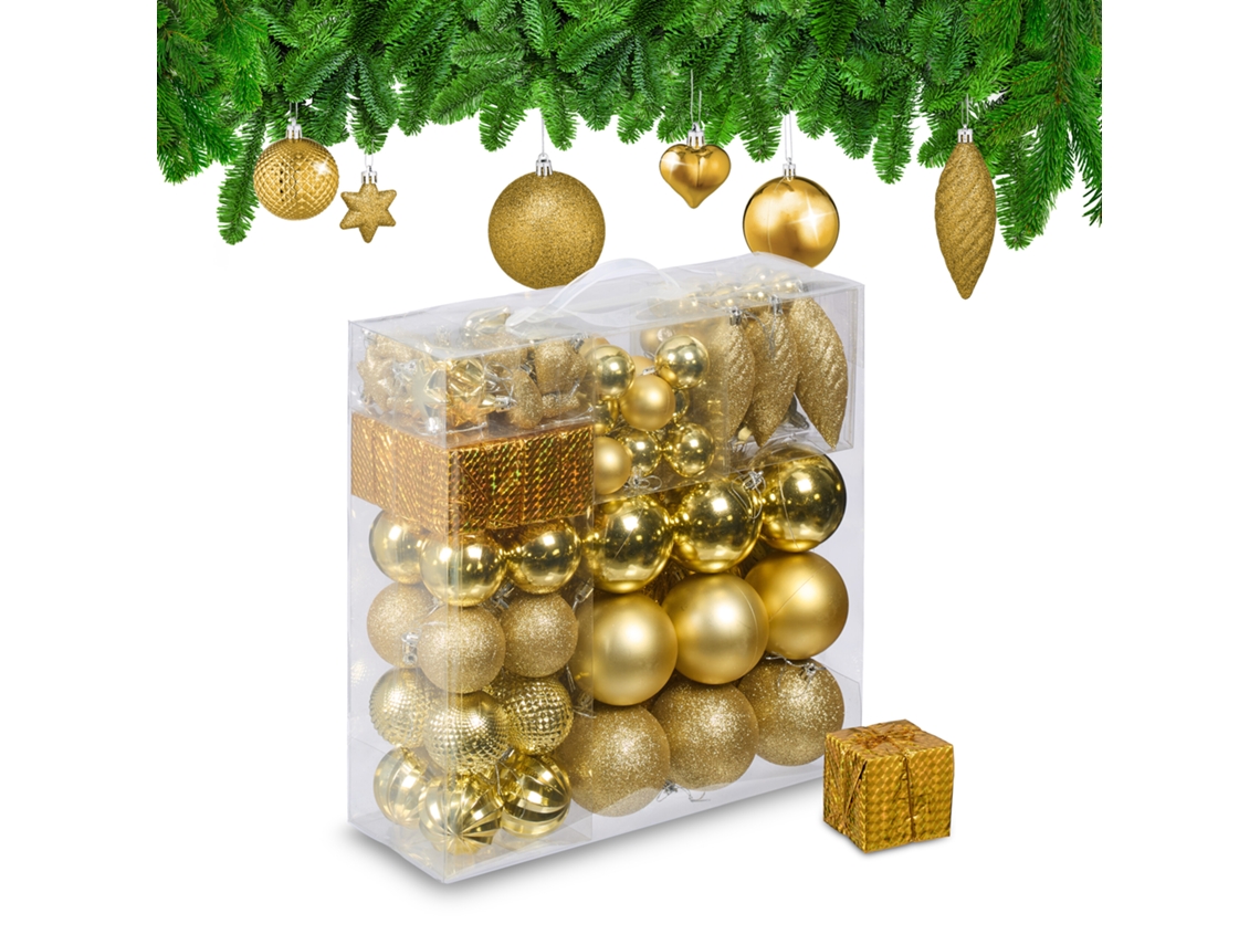 Conjunto De 110 Bolas De Natal Relaxdays, Plástico, Decoração Com Bolas E Lametta, Enfeites Para Árvore De Natal