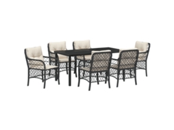 Conjunto 7 De Jantar De Jardim De Vidaxl Com Almofadas Preto Rattan Poliéster