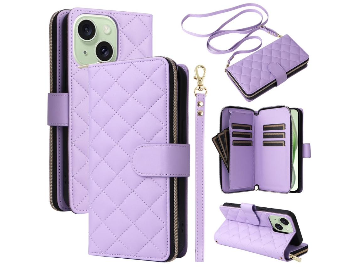 Capa Para Iphone 14 Plus Pele Sintética Anti-choque Roxo