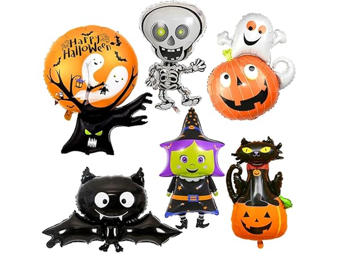 Decoração de Halloween: Balões Gigantes de Alumínio, para Encher com Hélio Ou Ar, Embalagem 6 Unidades, Ergonômico, Uso Diário STELASPLEN