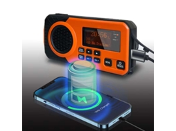 Rádio portátil AQUAFORGE com Manivela, Energia Solar, Dab+, Bt, Fm, Alarme Sos, Bateria externa 5000mah