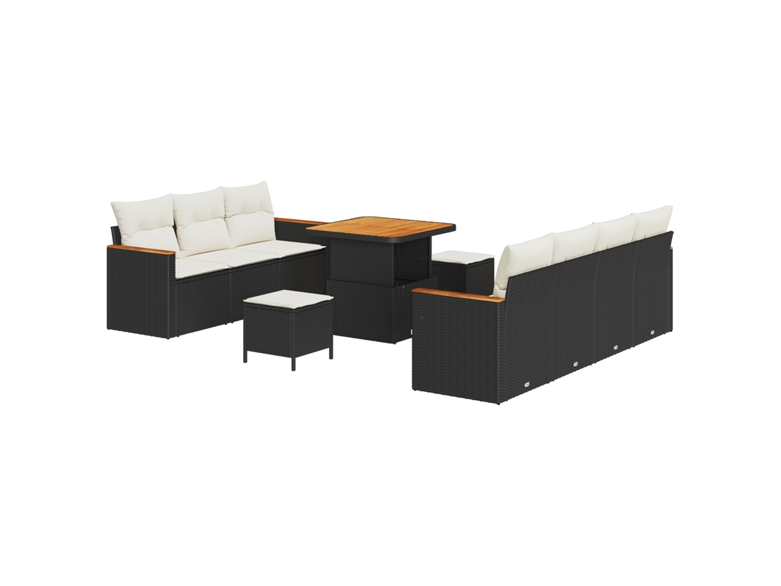 Conjunto 14 Sofá De Jardim Vidaxl Preto Vime Pe (234 X 204 X 85 Cm)