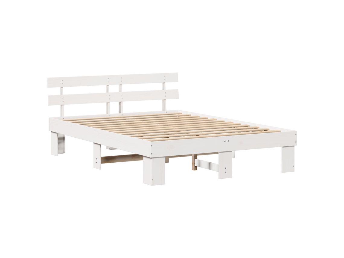 Conjunto 1 Estrutura Da Cama Vidaxl Branco Madeira De Pinho Maciça (140 X 200 Cm)