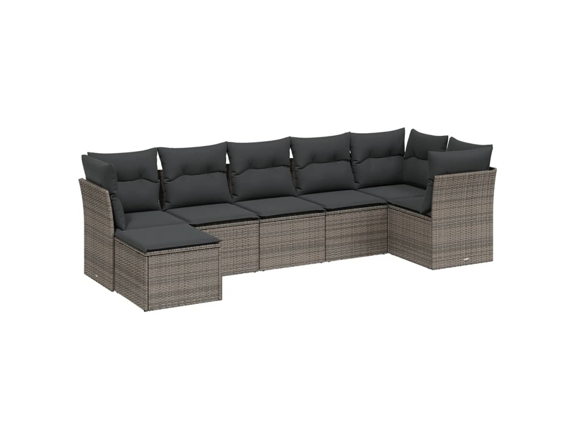 Conjunto de 7 Sofás de Jardim com Almofadões Vime Pe Cinzento Claro MAISON EXCLUSIVE (7 pcs)