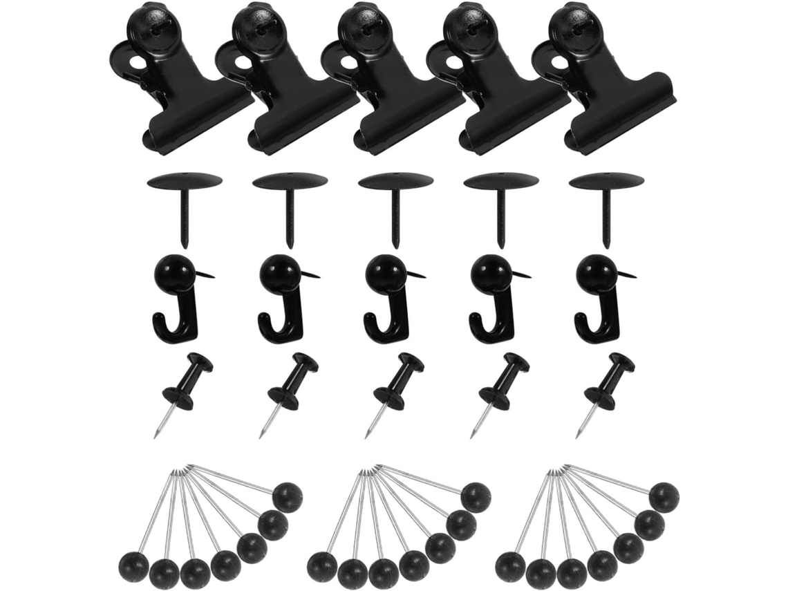 Conjunto De Tachinhas E Ganchos Parede Em Metal Preto, Fáceis De Guardar, Para Marcar Locais Em Mapas E Quadros De