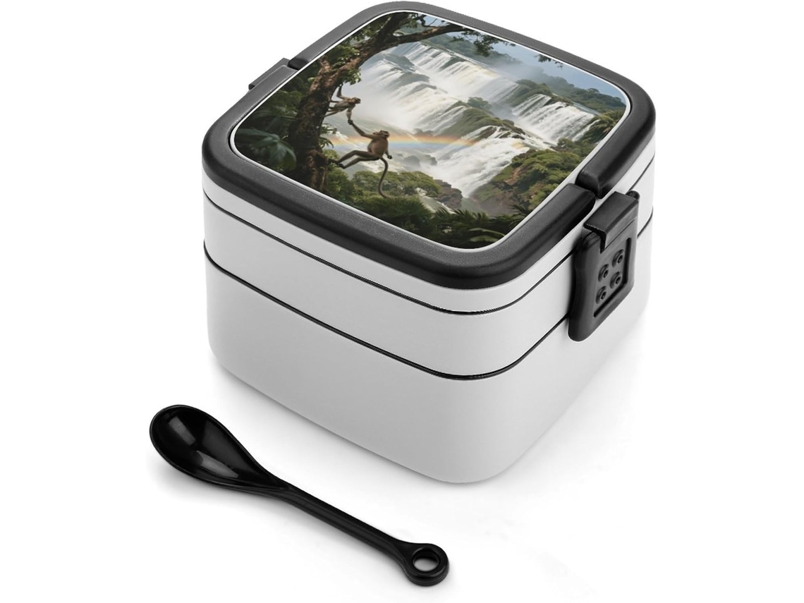 Marmita Bento De Camada Dupla Com Estampa Das Cataratas Do Iguaçu E Da Floresta Tropical, Para Adultos, Com Colher E