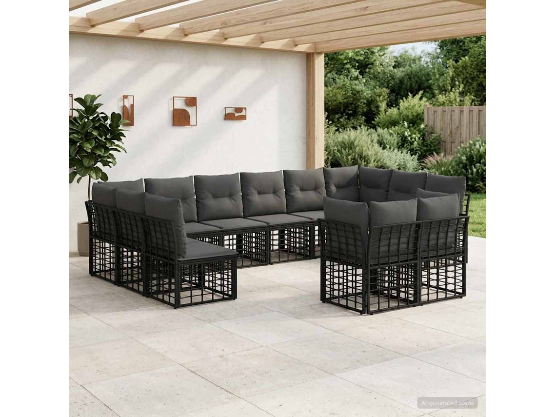Vidaxl Conjunto De Sofás Para Exterior Preto E Cinza Escuro Poliéster