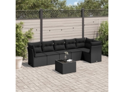 Vidaxl 7 Pcs Conjunto De Sofás P/ Jardim C/ Almofadões Vime Pe Preto
