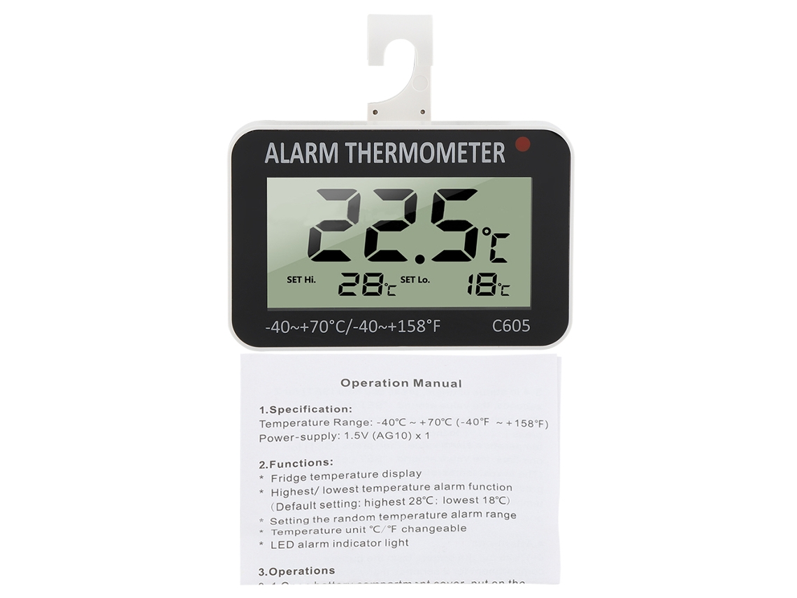 Ronjoe-termômetro Digital De Alarme Para Geladeira E Freezer Com Probe Lcd Preciso
