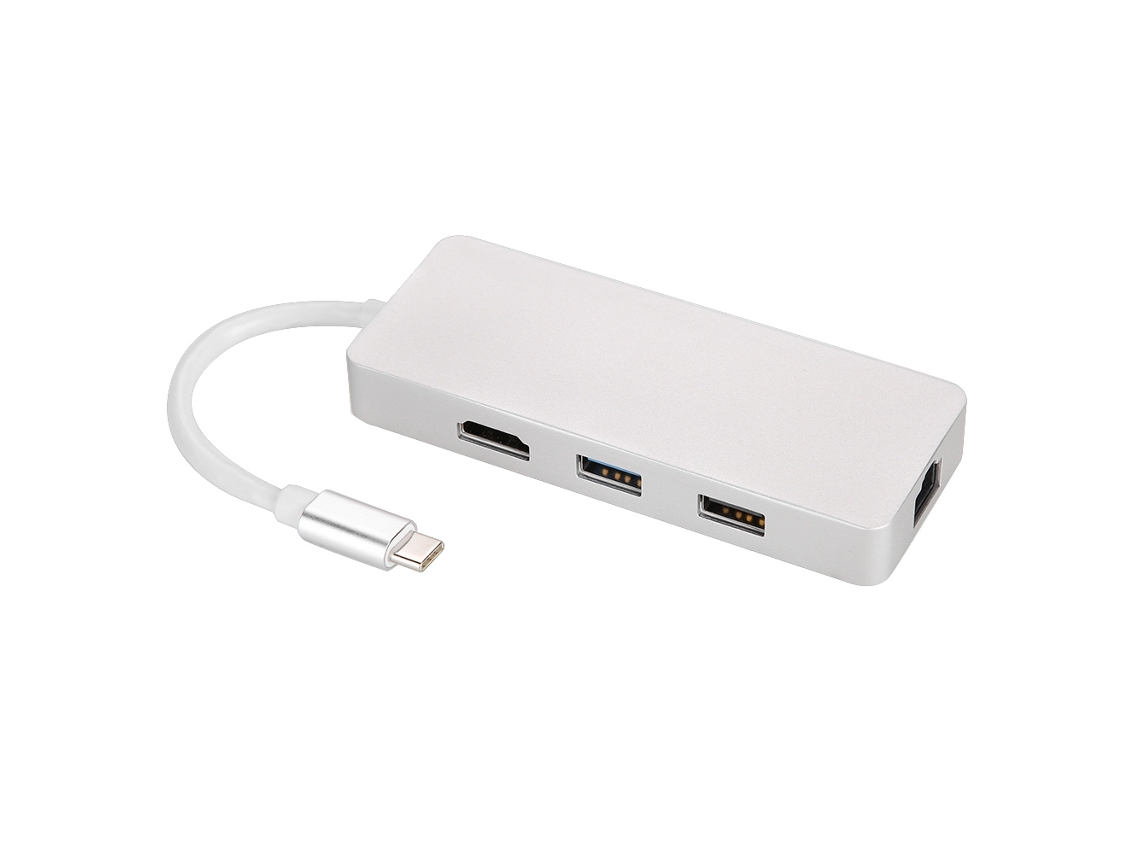 Hub Vt102 Prata, Hub Type C 6-em-1 Com Transmissão De Dados 5gbps.