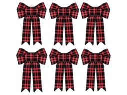 Juego De 6 Lazos Decorativos Para Árbol De Navidad, Negro Y Rojo, 17,5x23,1 Cm, Tela De Lino, Reutilizables