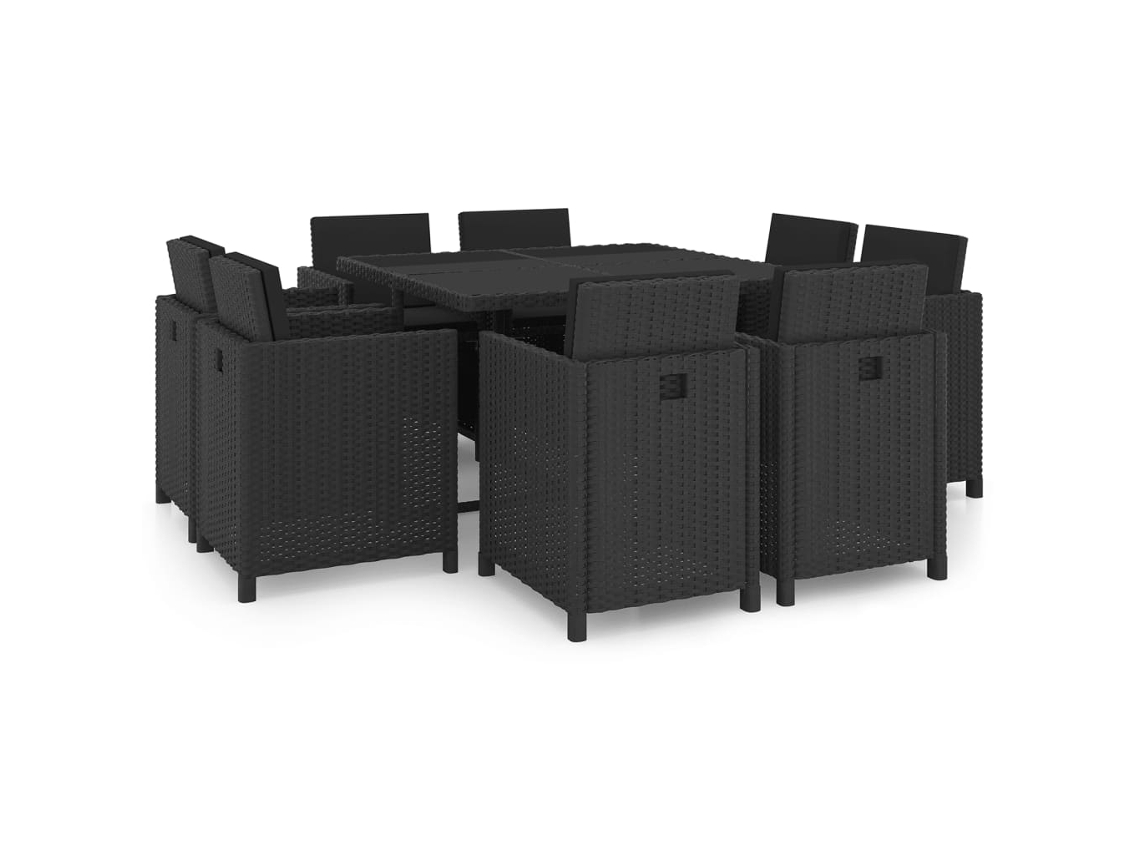 Pcs Conjunto Jantar Exterior Com Almofadões Vime Pe Preto Dkd Home Decor