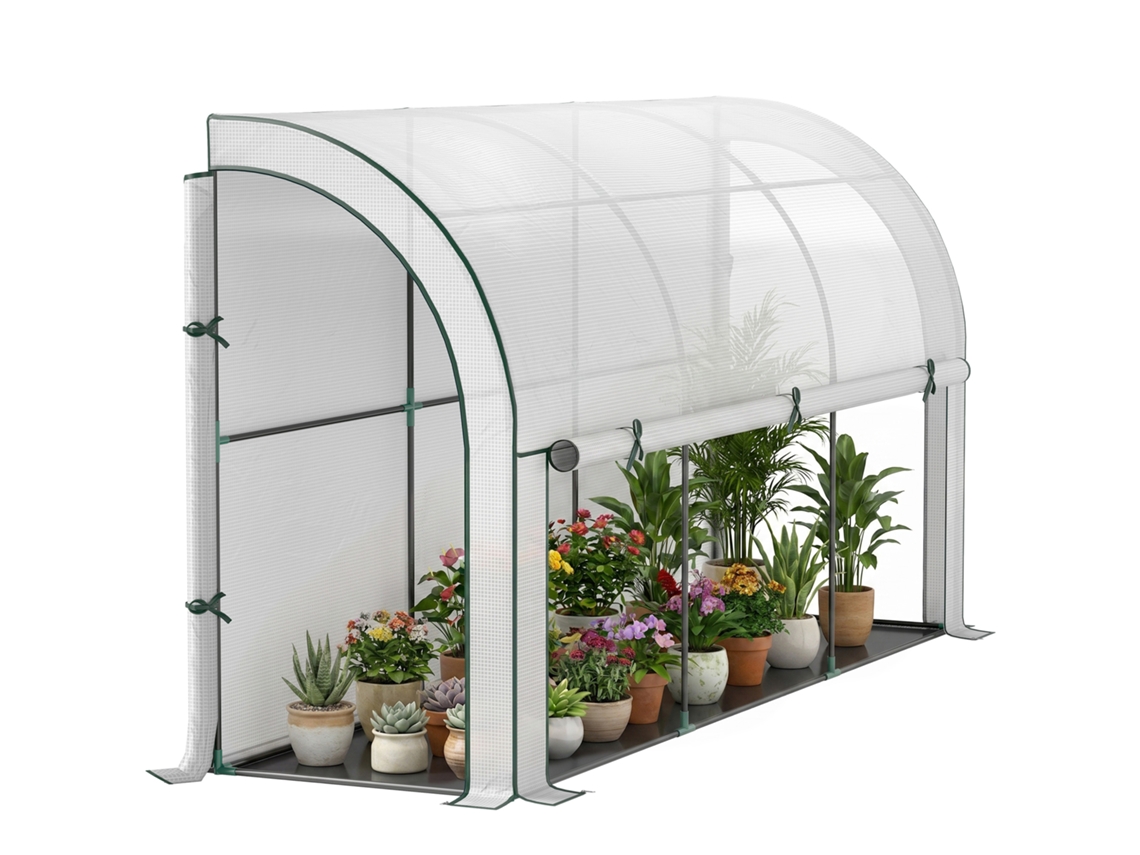 Estufa De Jardim De Parede, Estufa Acessível Para Plantas, Lona Plástica, 300 X 80 X 157 Cm, Branca