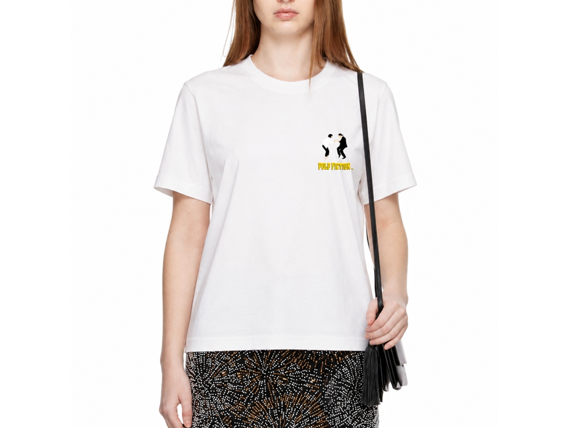 Rockinstone Men's T-shirt Pulp Fiction Vince Mia Graphic Print Tee White Size:xxxl