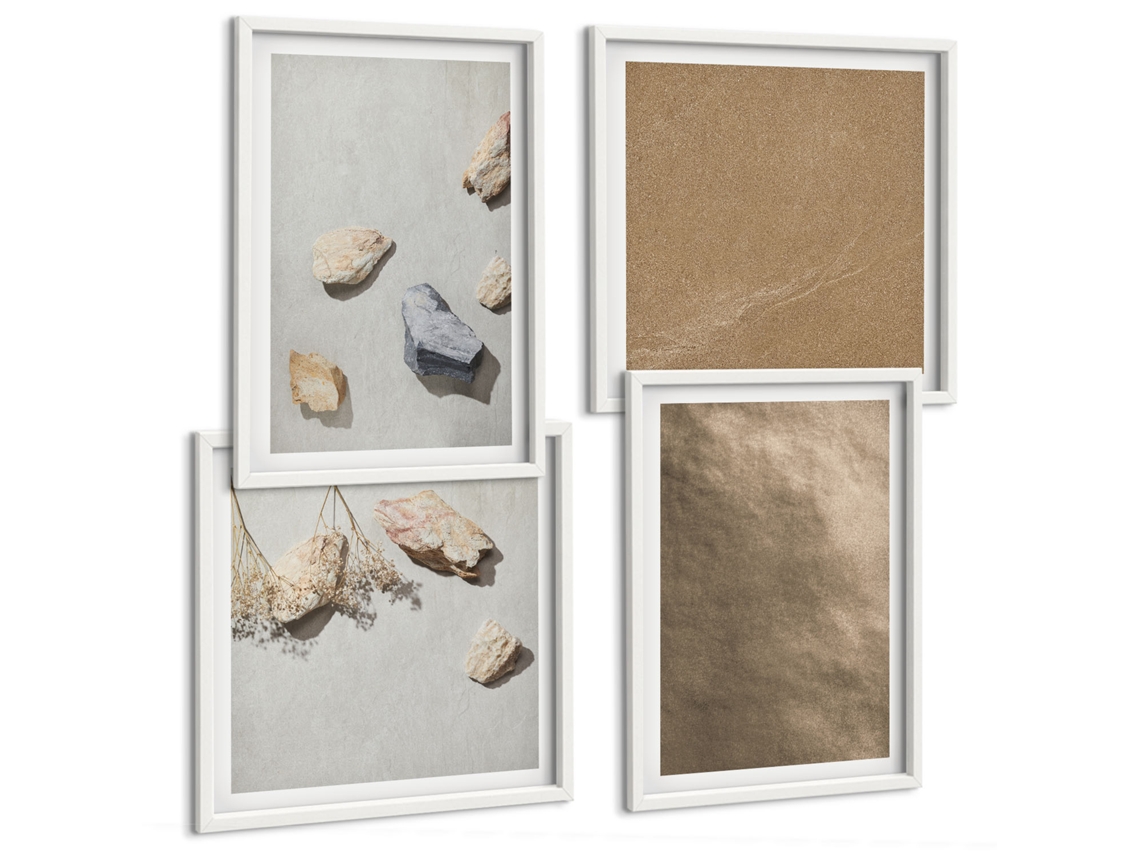 Composição De Quadros Pedras Praia Estruturas Naturais Espelharte (4 Peças)