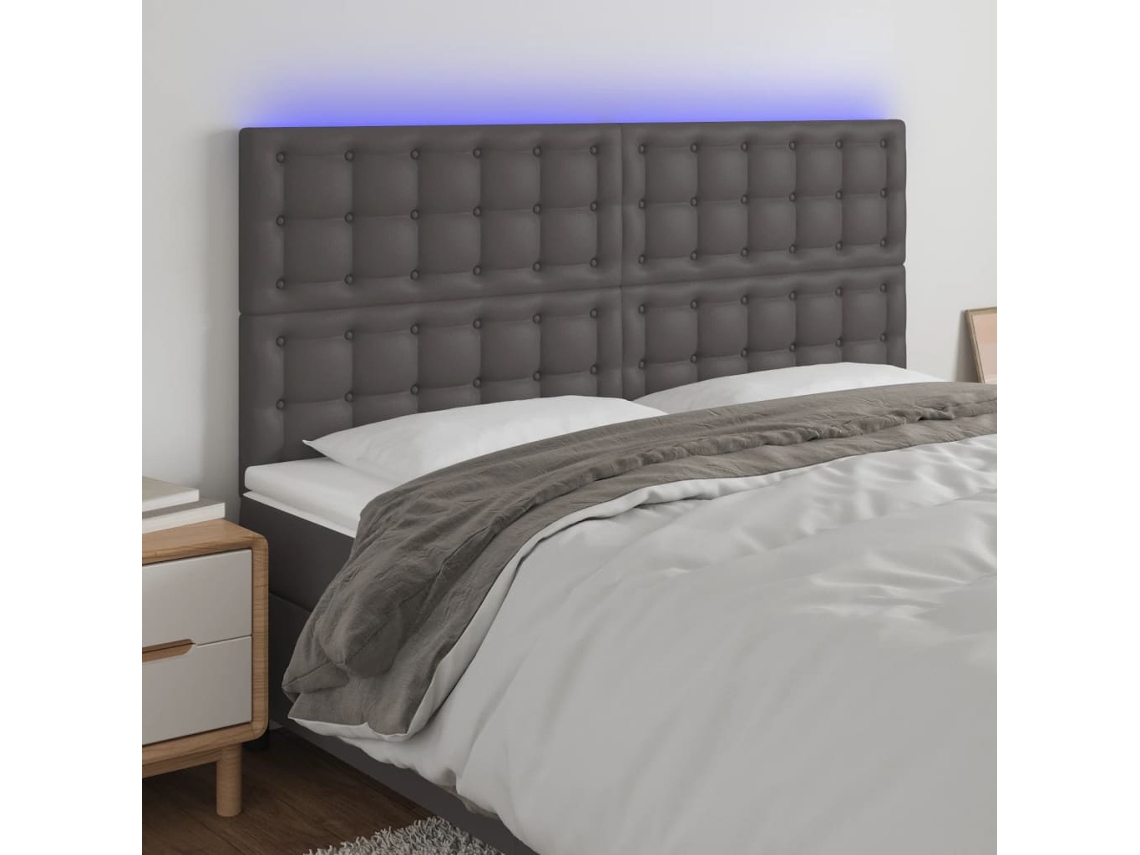 Vidaxl Cabeceira Cama C/ Led 180x5x118/88cm Couro Artificial Cinzento