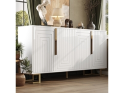 O Aparador Branco (152 X 40 X 75 Cm) Apresenta Um Design Geométrico Único E Alças E Pés Dourados Para Uma Sensação Elegante Ge