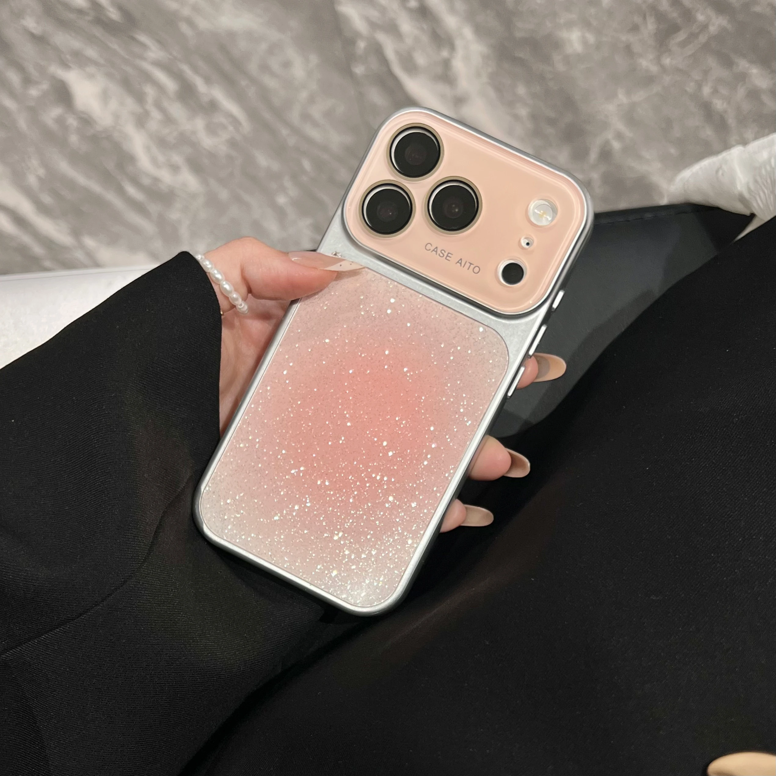 Capa Para Celular (iphone 15) Com Glitter Degradê Colorido, Resistente A Impactos E Com Protetor De Lente De Vidro.