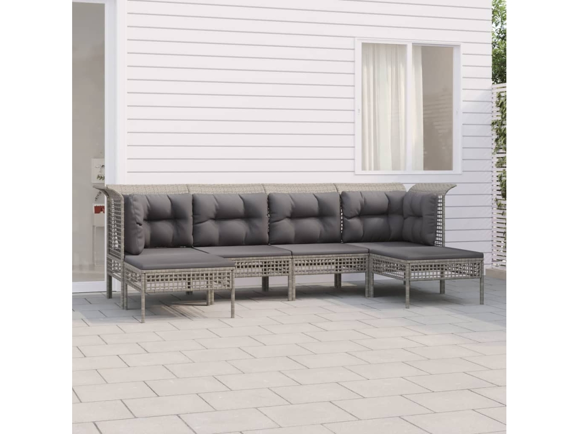 Vidaxl 6 Pcs Conjunto Lounge De Jardim C/ Almofadões Vime Pe Cinzento