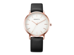 Relógio de Pulso Feminino Rebirth de Quartzo com Dial Grande Redondo e Caixa Dourada