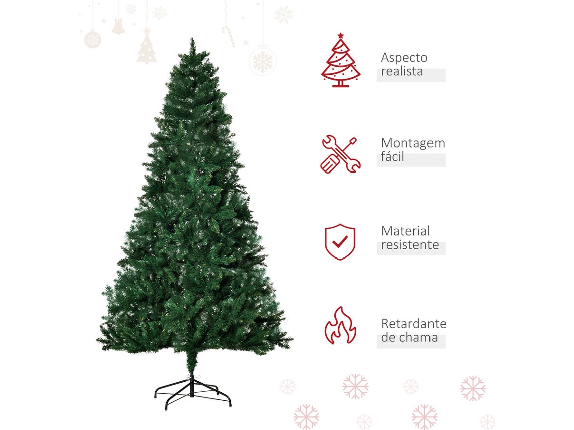 Árvore de Natal HOMCOM Verde e Branco PVC, Metal Ø140x225cm_830-321