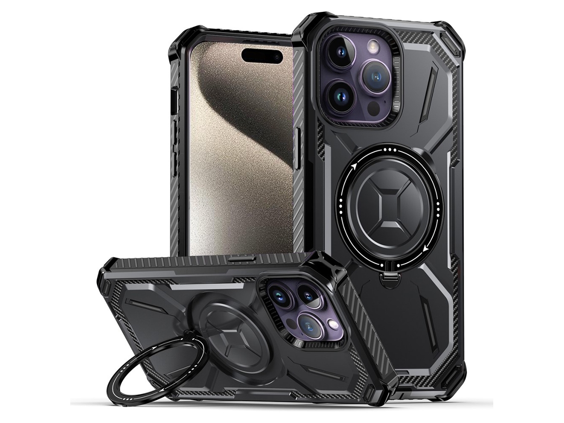 Suporte Casa Para Iphone 15 Pro Pele Sintética Anti-choque Magnética Preto