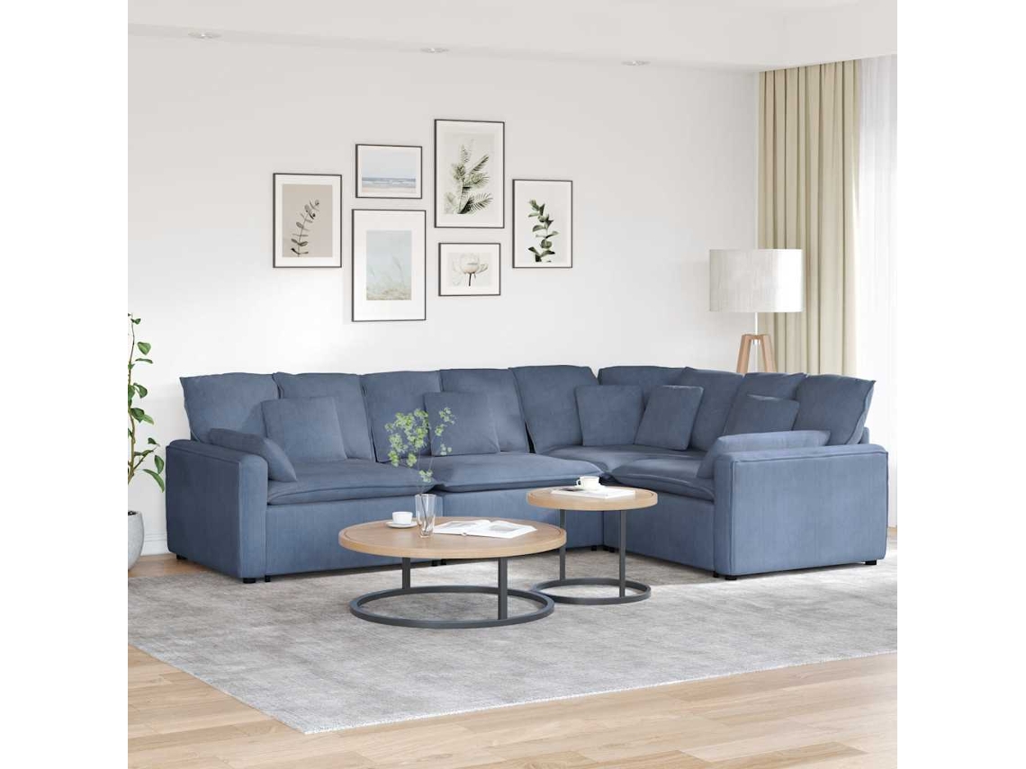 Vidaxl Sofá Modular Com Almofadas Em Tecido De Veludo Cotelê Azul