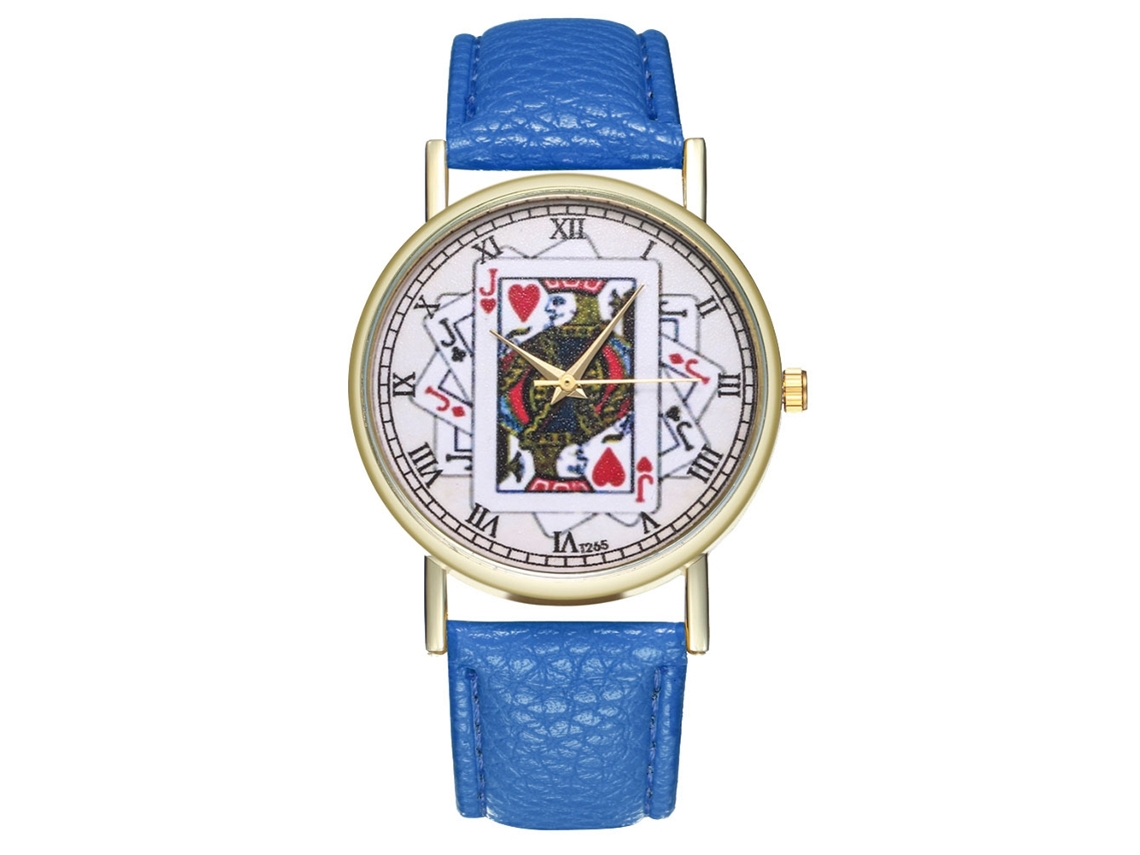 Relógio de pulso unissex de quartzo com mostrador com letras e pulseira de couro (azul safira)