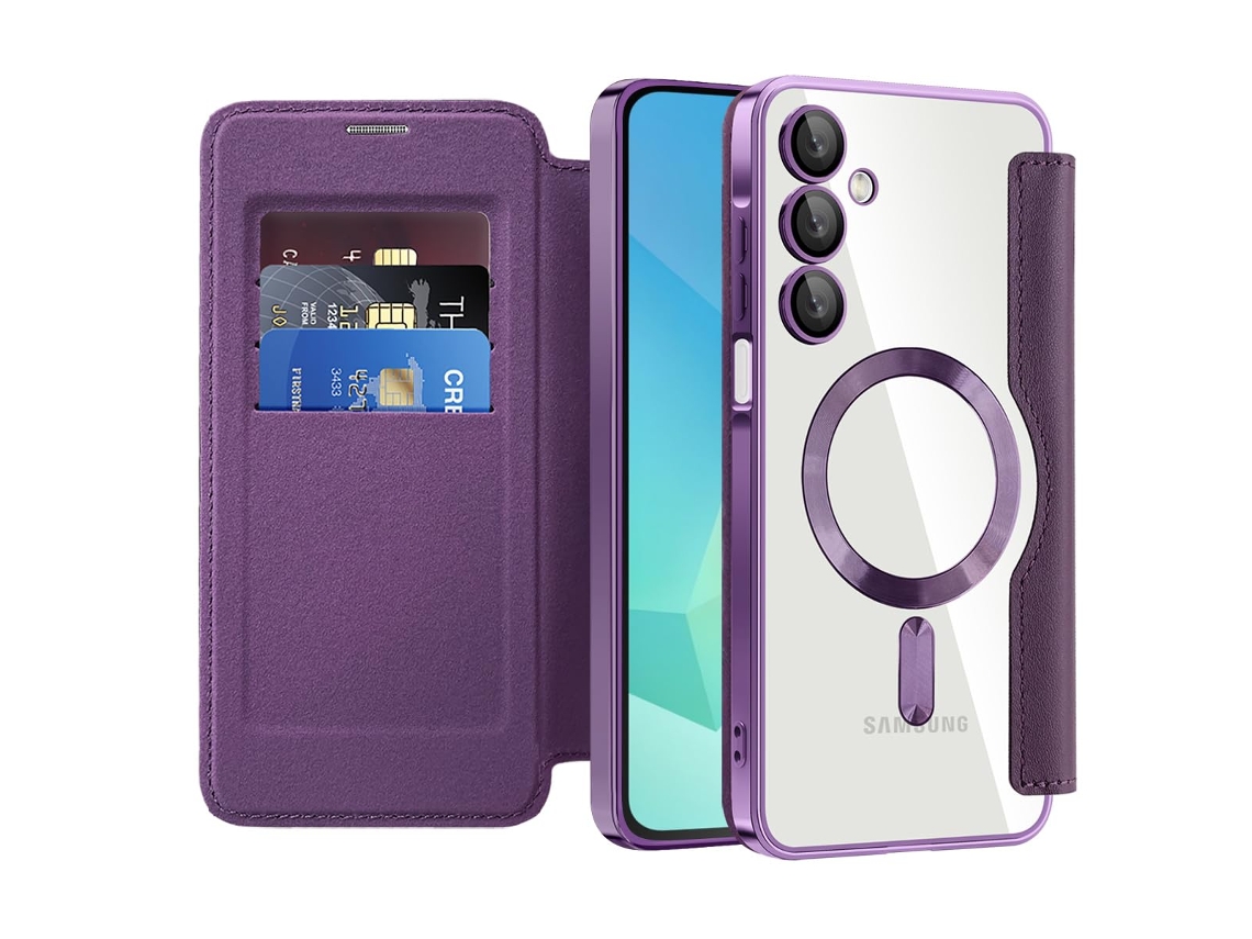 Capa De Couro Tipo Flip Compatível Com Magsafe Para Samsung Galaxy A17 5g - Roxa