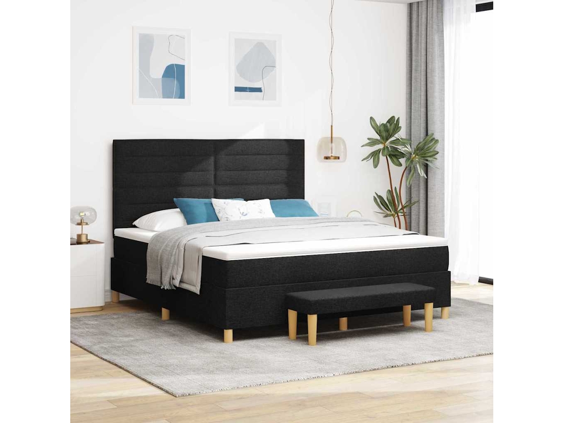 Vidaxl Cama Box Com Cabeceira Preto 200 X 180 Cm Tecido