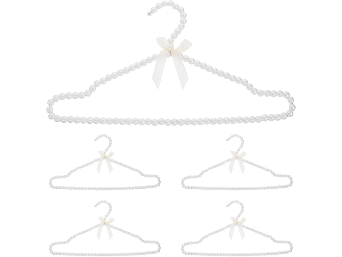 Conjunto 5 Cabides Brancos Contas 40 Vestidos Noiva Varal Decorativo Antiderrapante Secar Roupas Versátil GOKOCO
