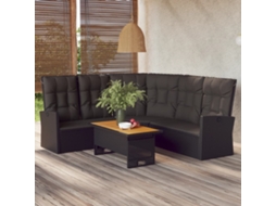 Vidaxl 2 Pcs Conjunto Lounge De Jardim C/ Almofadões Vime Pe Preto