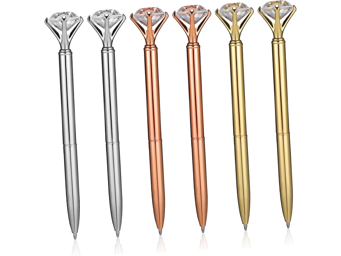 Conjunto De 6 Canetas Esferográficas Com Acabamento Em Diamante Nas