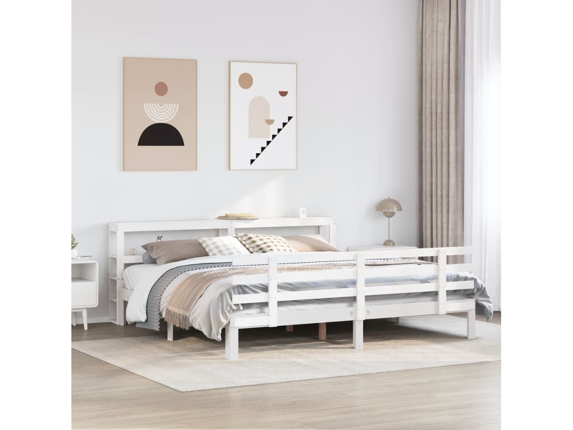 Vidaxl Estrutura De Cama C/ Cabeceira Sem Colchão 200x200 Cm Branco
