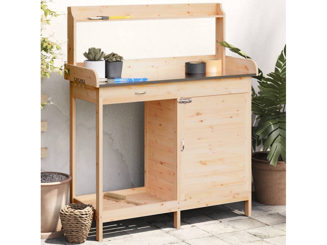 Vidaxl Mesa De Cultivo C/ Armário 110,5x45x124,5 Cm Abeto Maciço