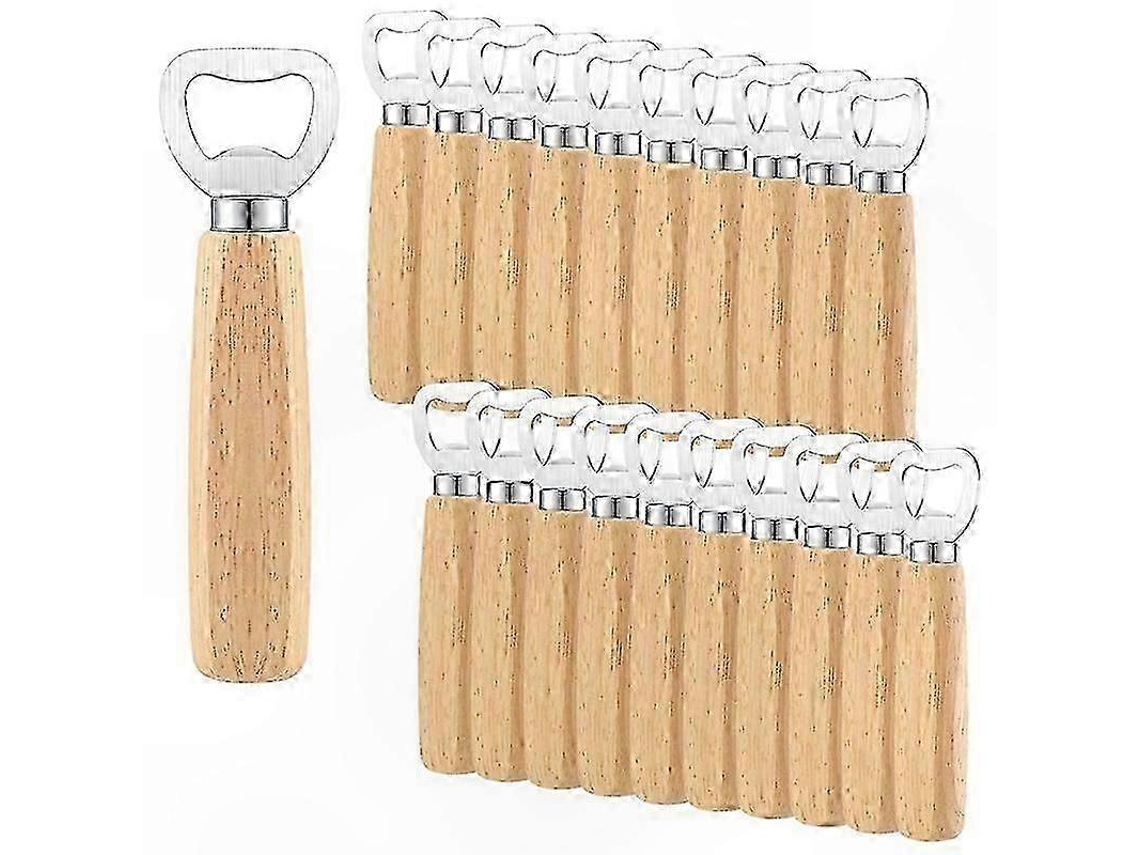 Conjunto de 20 abridores de garrafa de cerveja madeira com borda de aço inoxidável para bartenders, adequados para garrafas de vinho e sidra.-aquaforge