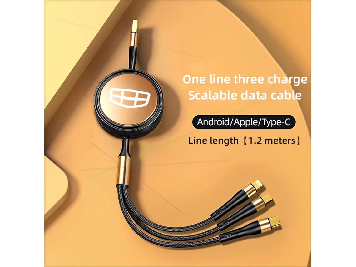 Cabo Telescópico 3 Em 1 Usb-a Para Micro/ip/tipo-c 5a 100w Com Núcleo De Cobre Puro, 1,2 M De Comprimento