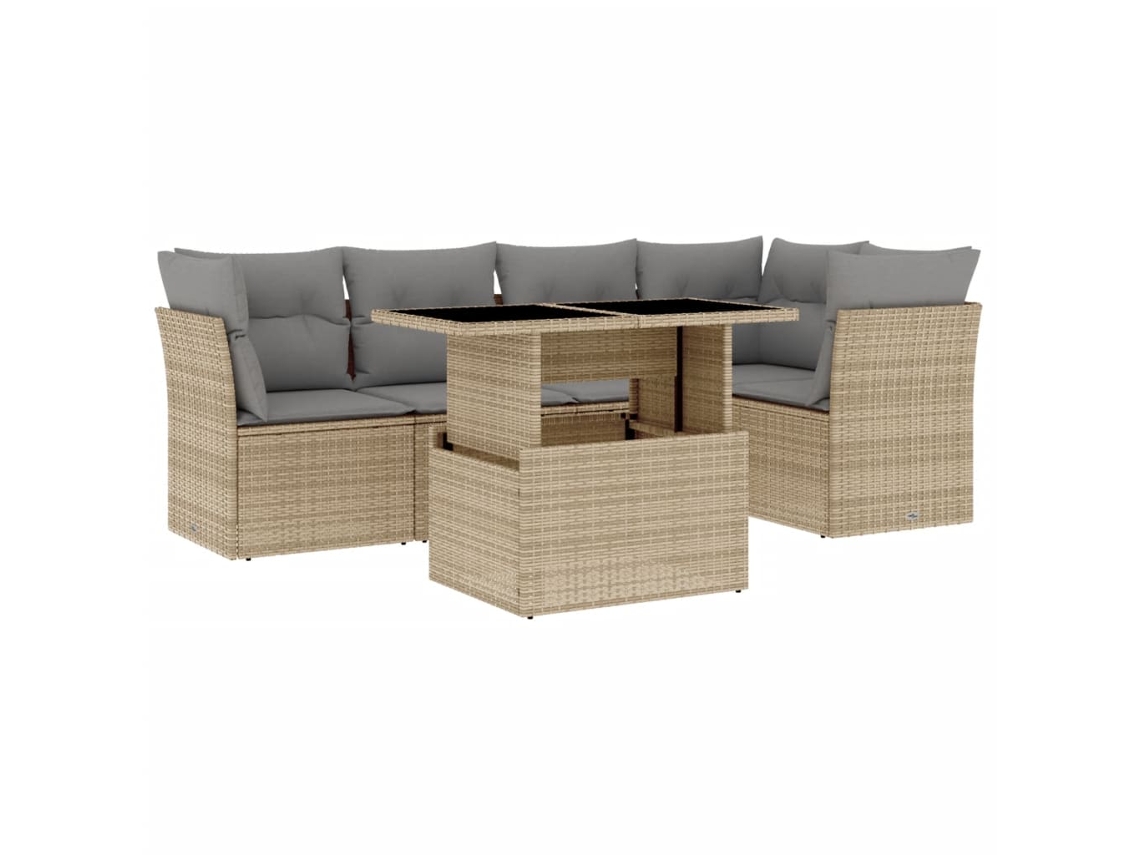 Conjunto de 6 Sofás P/ Jardim com Almofadões Vime Pe Bege MAISON EXCLUSIVE (80x200 cm)