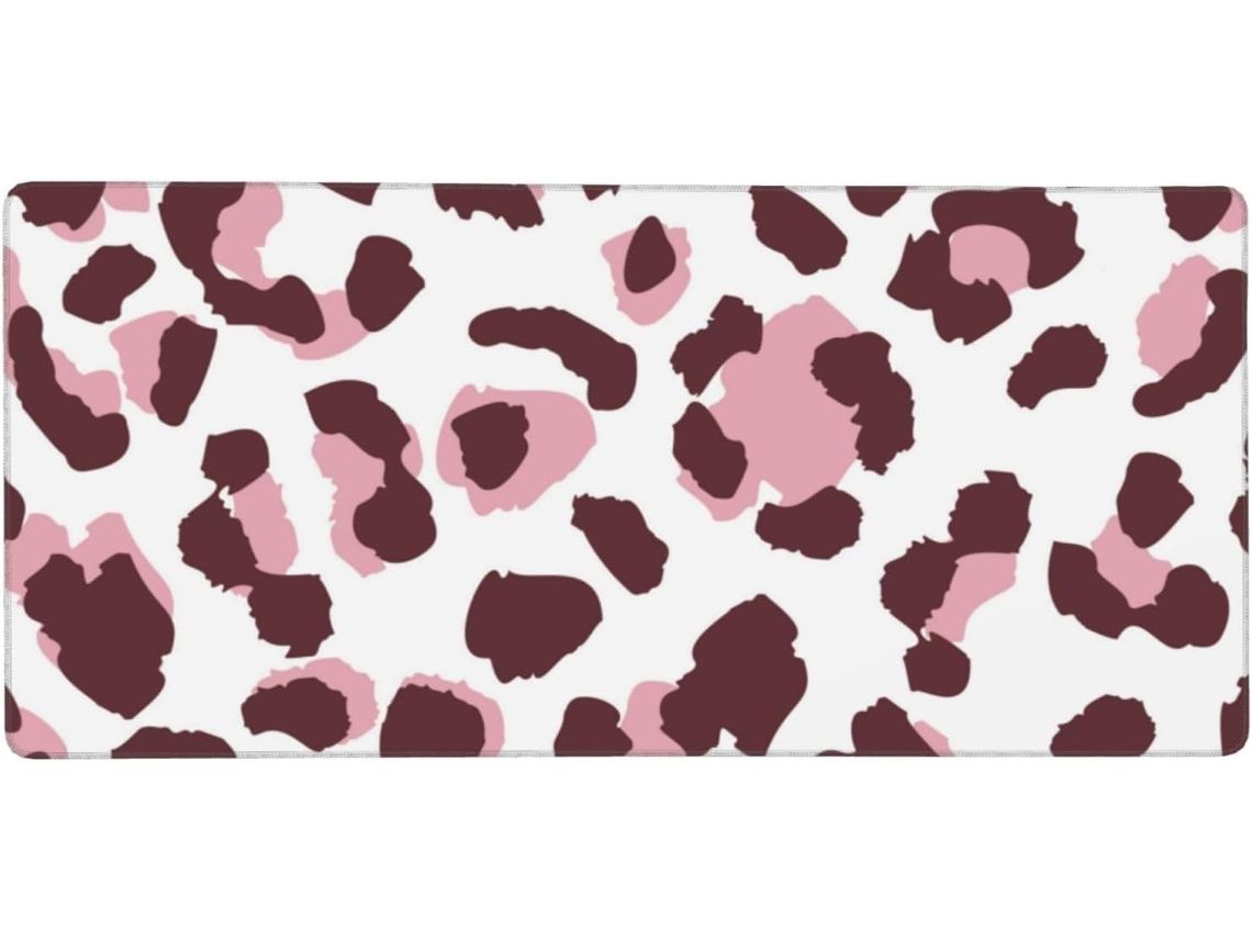 Mousepad Grande para Computador com Estampa de Leopardo Rosa, Sem Costura, Base Borracha Antiderrapante, 40 X