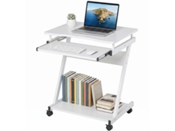 Mesa Pc C/ Rodas 60x48 Cm, Bandeja Teclado, Prateleira, Branco
