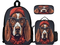 Mochila Escolar Baquito Com Estampa Cachorro Caça Para Crianças Do Ensino Fundamental, Conjunto 3 Peças