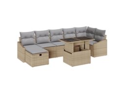 Conjunto 8 Conjunto De Sofá De Jardim Vidaxl Bege Vime Pe (100 X 55 X 73 Cm)