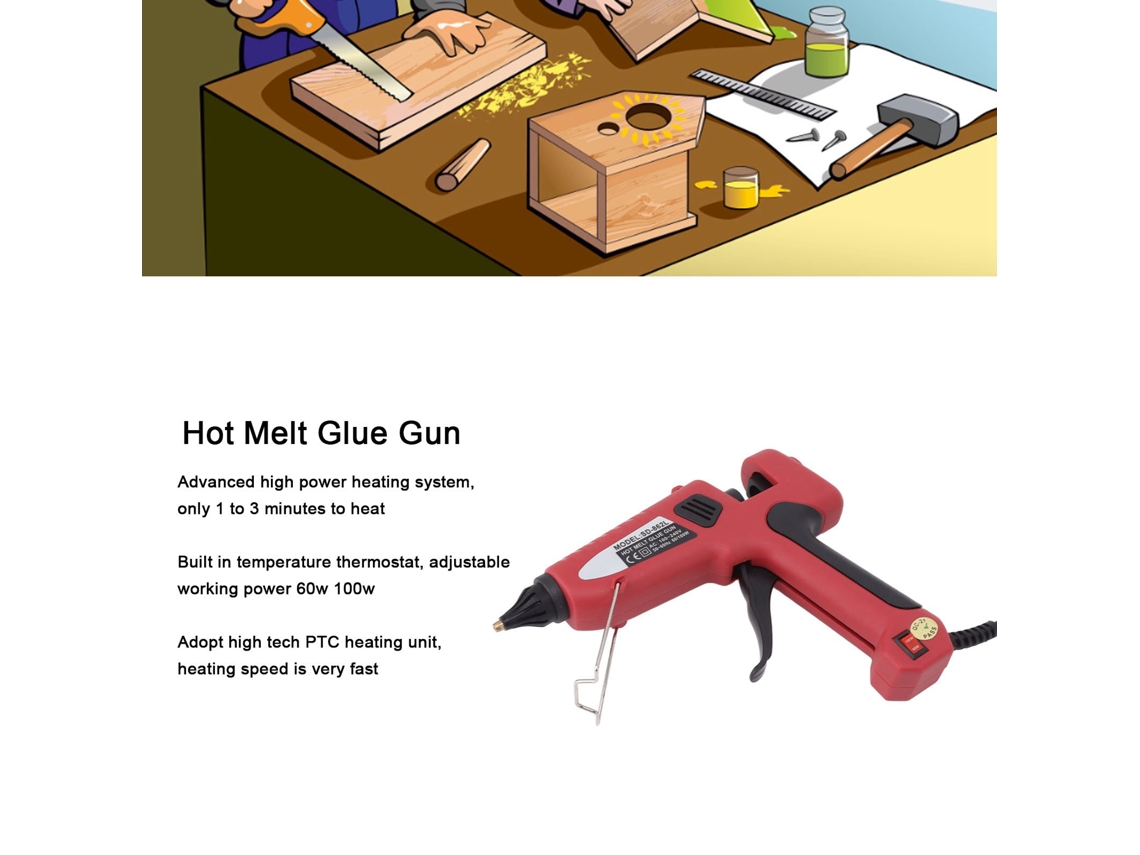 Pistola De Cola Quente (temperatura Ajustável, 60w 100w)