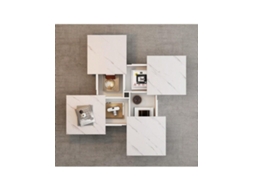 Mesa de Centro Quadrada Moderna em Branco com Design de Mármore, 90 x 90 x 25 cm, 4 Gavetas, Tampo Deslizante, Suporta até 30 kg Ehstmind